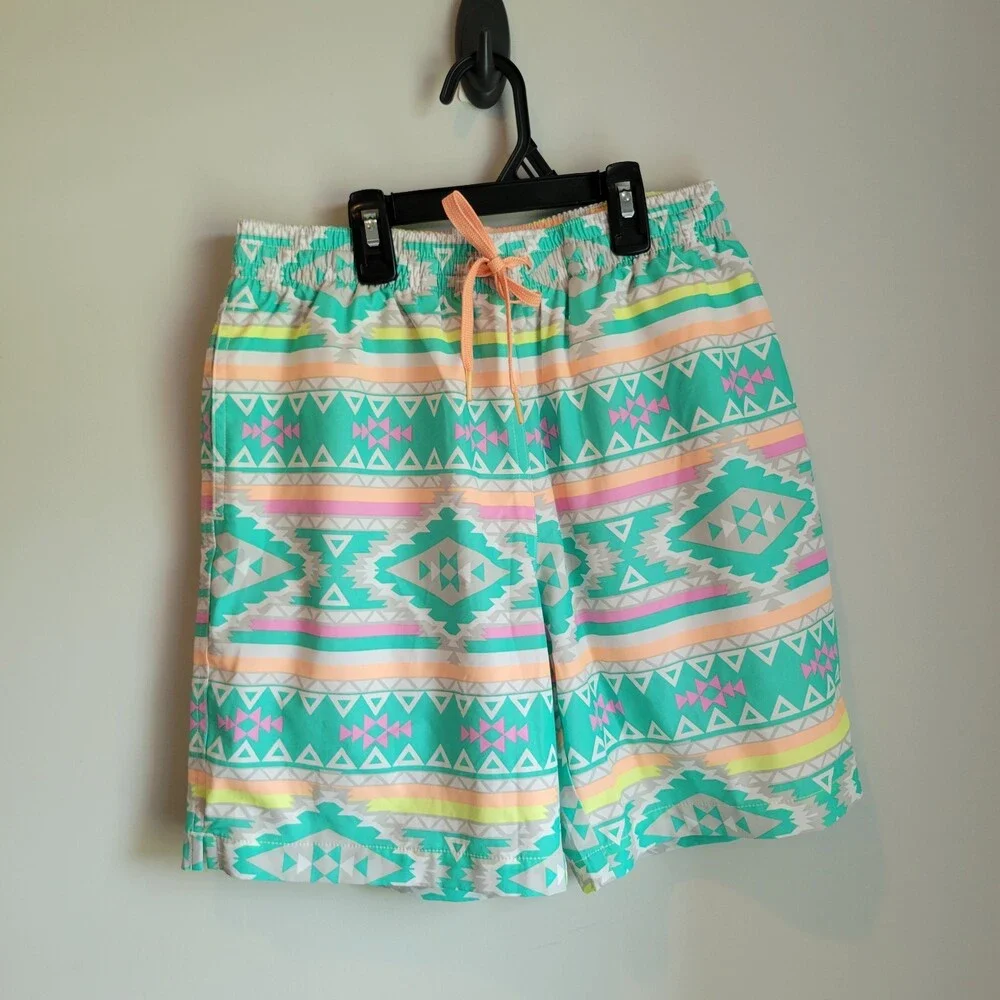 Chubbies Swim Shorts Mens Small Pastel Aztec Geo Print Trunks Lined Pockets 7.5